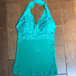 Green lace halter top size XS